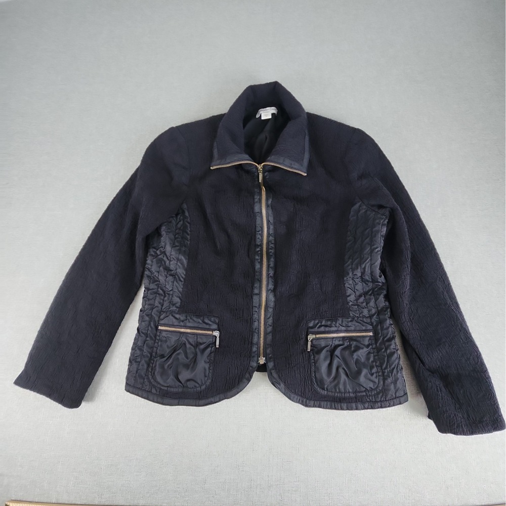 Coldwater Creek Black Textured Full Zip Jacket Women 16 Medium Quilted Pockets
